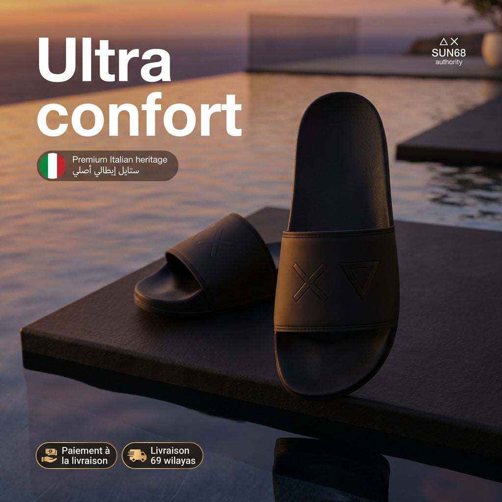SUN68 Logo Black Slippers