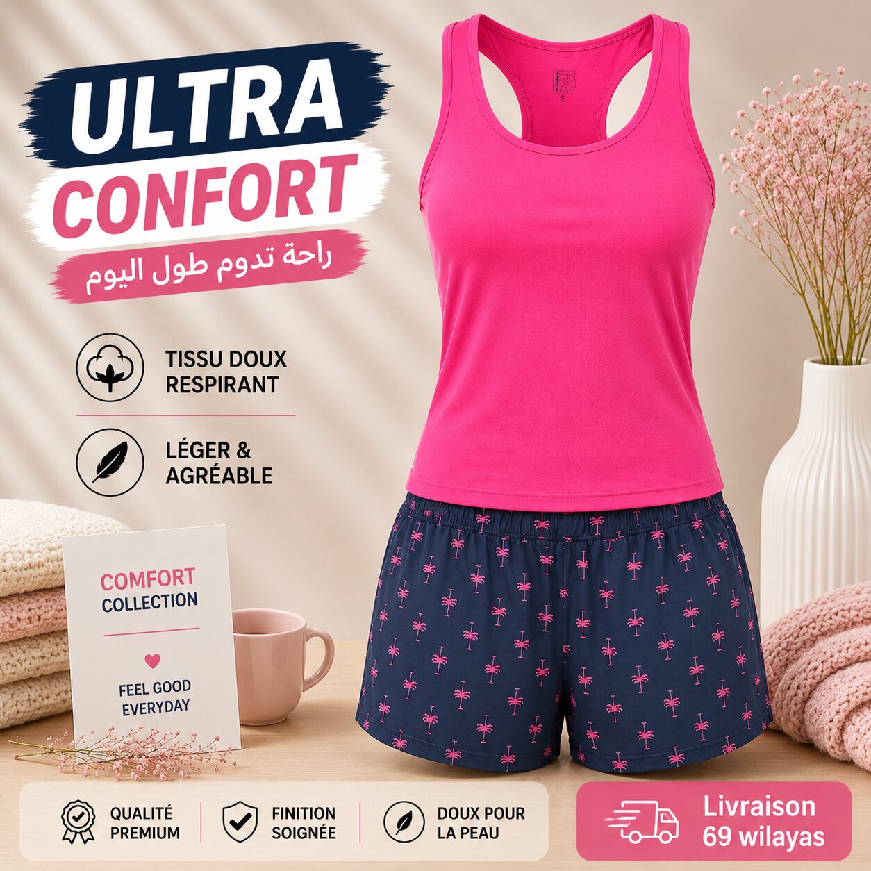Pyjama d\'Été Femme Rose
