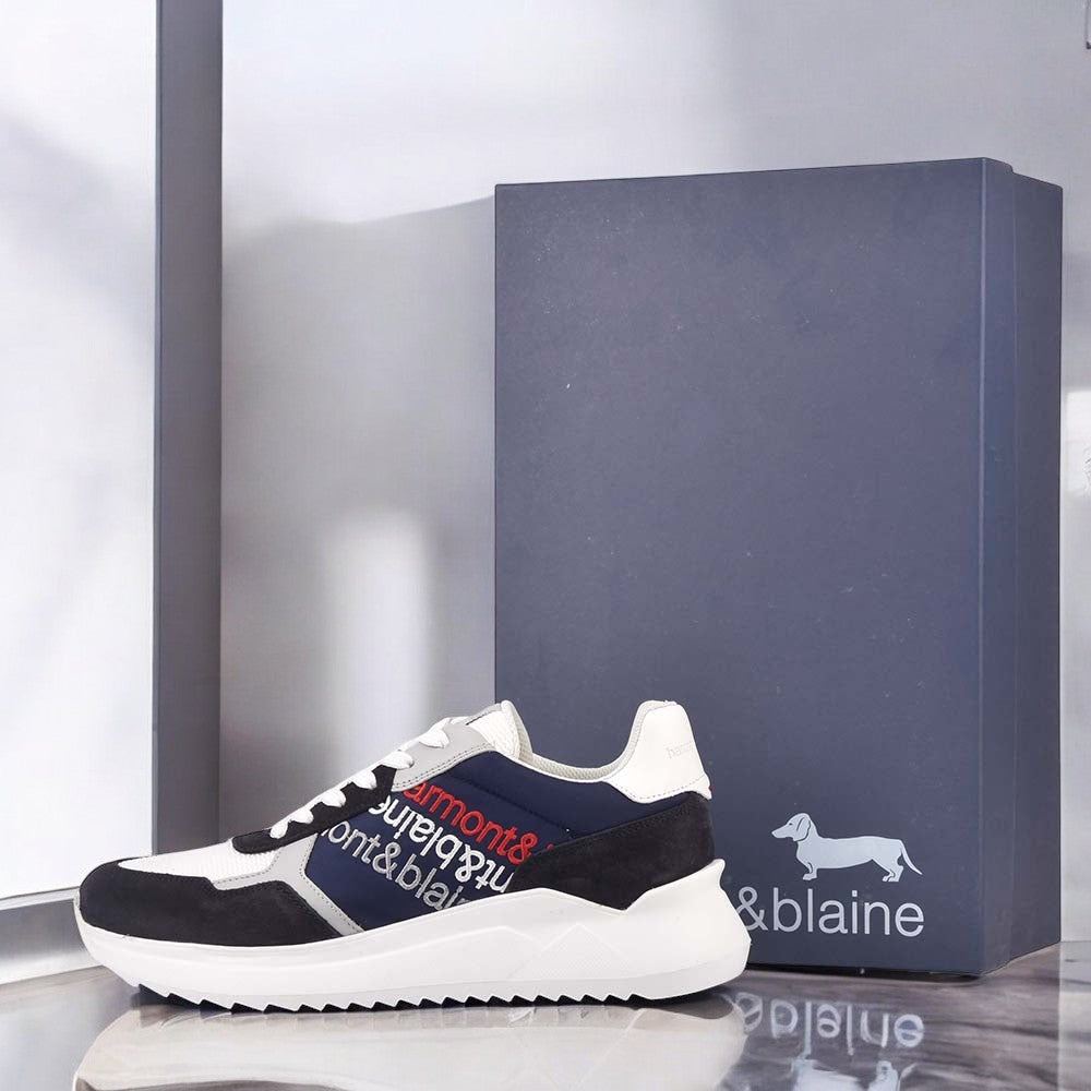 HARMONT AND BLAINE SCARPA UOMO CAMOSCIO TEX FABRIC BLU BIANCO