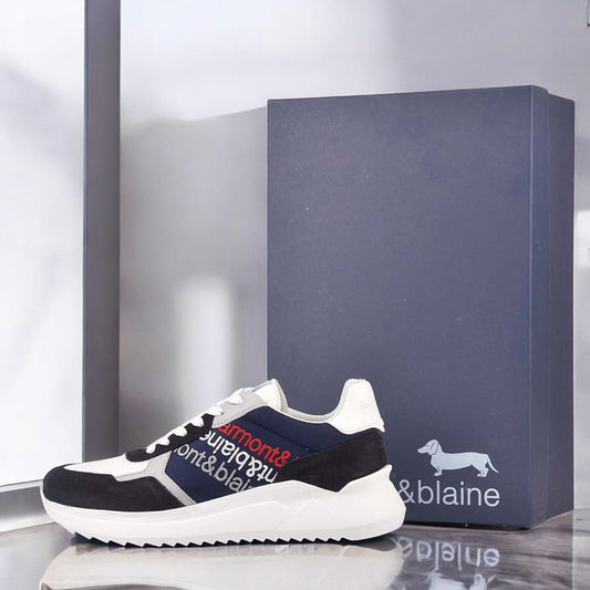 HARMONT AND BLAINE SCARPA UOMO CAMOSCIO TEX FABRIC BLU BIANCO