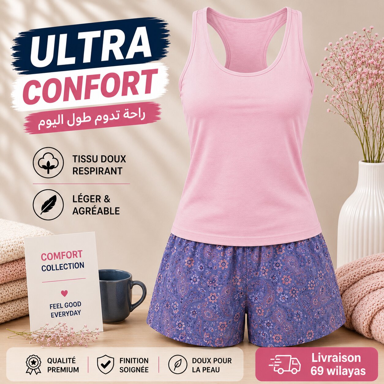 Pyjama d'Été Femme Rose
